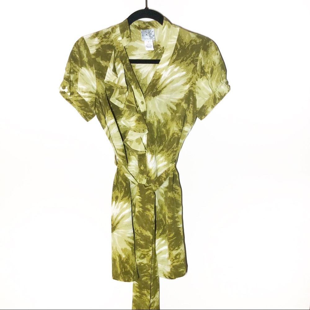 ANTHROPOLOGIE Green Silk Tabitha Dress With Belt